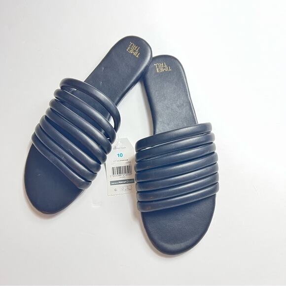Time and Tru Women’s Tubular Band Black Slide Sandals Sz10 - Picture 1 of 8